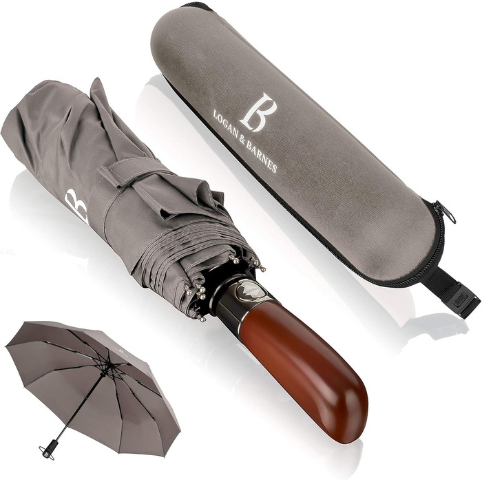 Чорний парасолька LOGAN & BARNES Dublin: стійкий до 140 км/год, з дерев'яною ручкою та тефлоновим покриттям