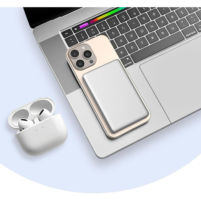 Power Bank JUOVI Магнітний Бездротовий 5000mAh 20W PD, Білий. Сумісний з MagSafe, iPhone 16/15, iWatch, AirPods.