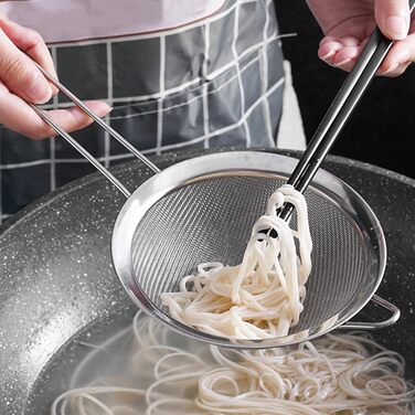 Набір сит з нержавіючої сталі Hinapan (3 шт.), дрібний профіль, стабільні ручки, 3 гачки, придатні для миття в посудомийній машині, ідеально підходять для борошна, рису, кіноа, чаю та макаронів