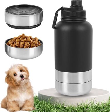 Водяна пляшка для собак на прогулянці, 950 мл, з мисками для води та їжі, ізольована сталева термопляшка, для подорожей, активного відпочинку