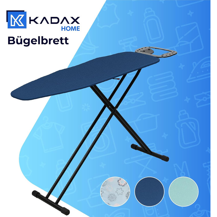 КADAX Прасувальна дошка, 120x38 см, складна, регульована висота, для прасування з парою, з антиковзними ніжками, з підкладкою з піною 8 мм (Темно-синій)