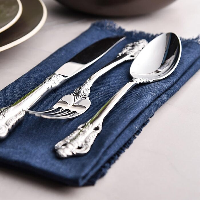 Посуд столовий срібний Barock 18/10 з нержавіючої сталі, набір 20 предметів (виделки, ложки, ножі) в подарунковій коробці