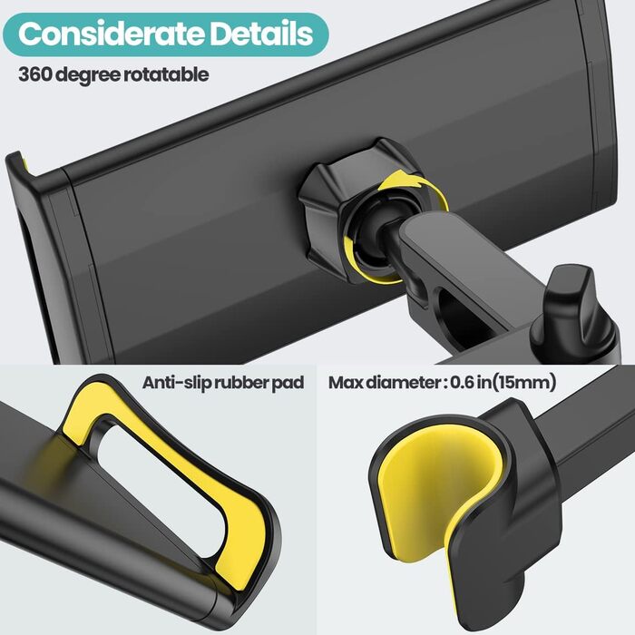 Тримач для планшета в авто - універсальний, регульований, для iPad, Switch, Samsung Tab, смартфонів 4.7-13 дюймів (жовтий)