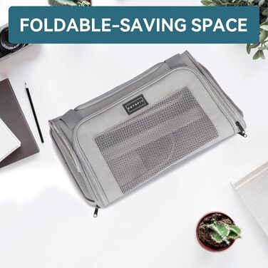 Транспортна переноска для котів та маленьких собак Petfit, сіра, L - легка переноска для подорожей літаком з ремінним кріпленням та розширюваним килимком