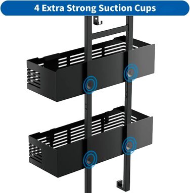 Поличка для душу AIGOCITY без свердління, чорна, для скляних душових кабін, з 3 гачками, регульована висота, для шампуню та гелю для душу