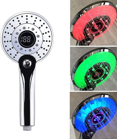 LED Shower Head, Rain Shower with 3 Color Changing Lights, Temperature Control, Handheld Shower with Digital Temperature Display, Large, Water-Saving, Pressure-Boosting Shower Head, Chrome