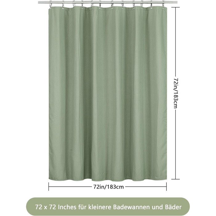 Шторка для душу Waffel з магнітною фіксацією, текстиль, поліестер, 183x183 см (зелена)