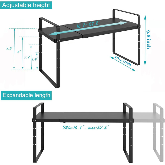 iPEGTOP Pull-Out Shelf, 2 Pack, Heavy-Duty Steel, Adjustable Height, for Home, Office, Pantry, Kitchen, Countertop, Size L, Black