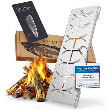 Підставка для приготування лосося на відкритому вогні (Flammlachsbrett) з тримачем, вогнетривка нержавіюча сталь, для вогнищ та кусфероподібних грилів, Made in Germany, комплект 1 шт.