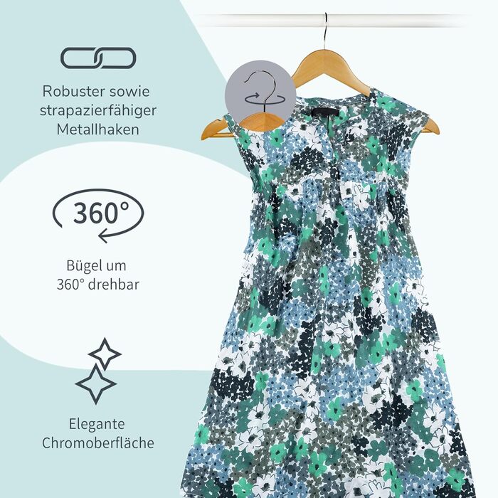 Набір дерев'яних вішалок ACTIVE SOUL (20 шт.) з вирізами для одягу та перемичкою для штанів, 360° обертання, для костюмів, сорочок, блузок та штанів