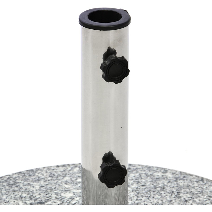 Nexos Parasol Stand Granite Round Grey with Reducing Rings Stainless Steel Sleeve Handle Wheels Ø 40 cm 20 kg For Umbrellas up to 2m