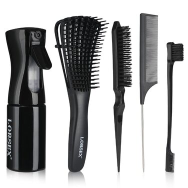 Набір гребінців для волосся з пульверизатором 200 мл: розпушувач, накручувач, двосторонній гребінь (чорний)