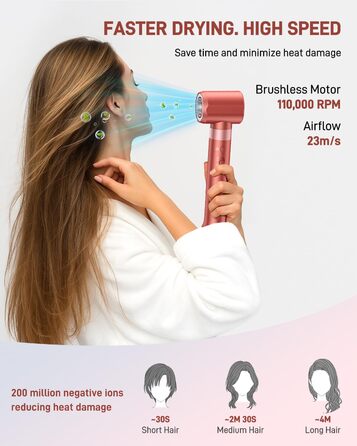 HITTIONA Airstyler 5 в 1: фен, плойка для локонів Auto-Wrap, іонізація, швидка сушка, захист від тепла, для створення локонів та шовковистого волосся, з чохлом, колір - полуниця