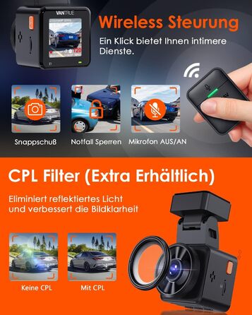 Автомобільний відеореєстратор VANTRUE E1 2.7K Wi-Fi GPS, 2.5K 1440P/60FPS, керування голосом та пультом, нічне бачення HDR, паркувальний режим 24/7, кут 160°, до 512ГБ