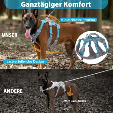 Шлейка безпеки Huntboo для собак, антизламна, від паніки, з ручкою, регульована, для малих, середніх та великих собак (M), блакитно-зелений (1 шт.)