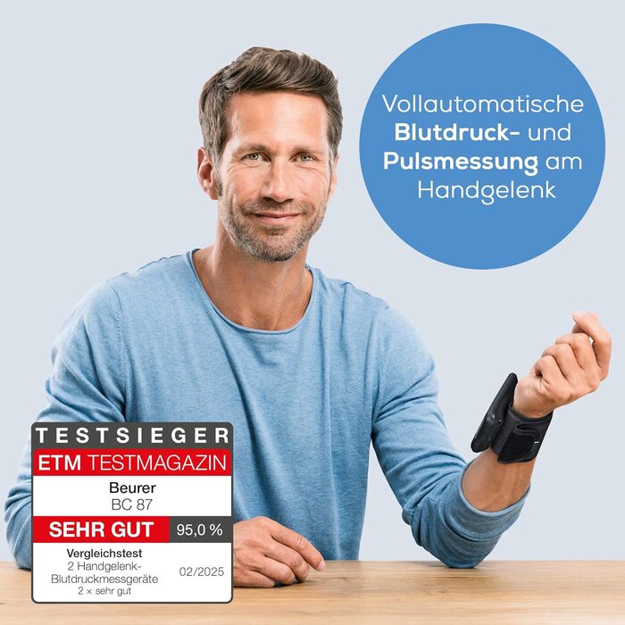 Тонометр на зап'ястя Beurer BC 54 з технологією Inflation, індикатор ризику, виявлення аритмії, об'єм зап'ястя 13,5-21,5 см, з додатком, передача даних до Apple Health та ін. 2 x 60 місця для пам'яті (2 x 120 місця, Single)