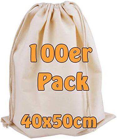 Large cotton tote bag - 40x50 cm | Sustainable drawstring bag for storage, customization & as a gym bag | Zero Waste solution (one size)
