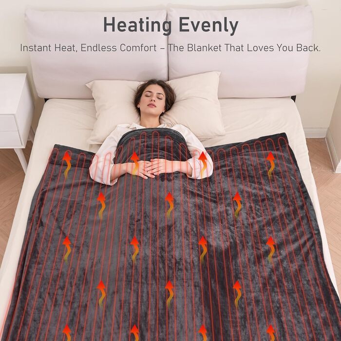Електрична ковдра CURECURE з підігрівом, 150 x 200 см, 4 режими, таймер, захист від перегріву, для ліжка/дивану, сірий колір