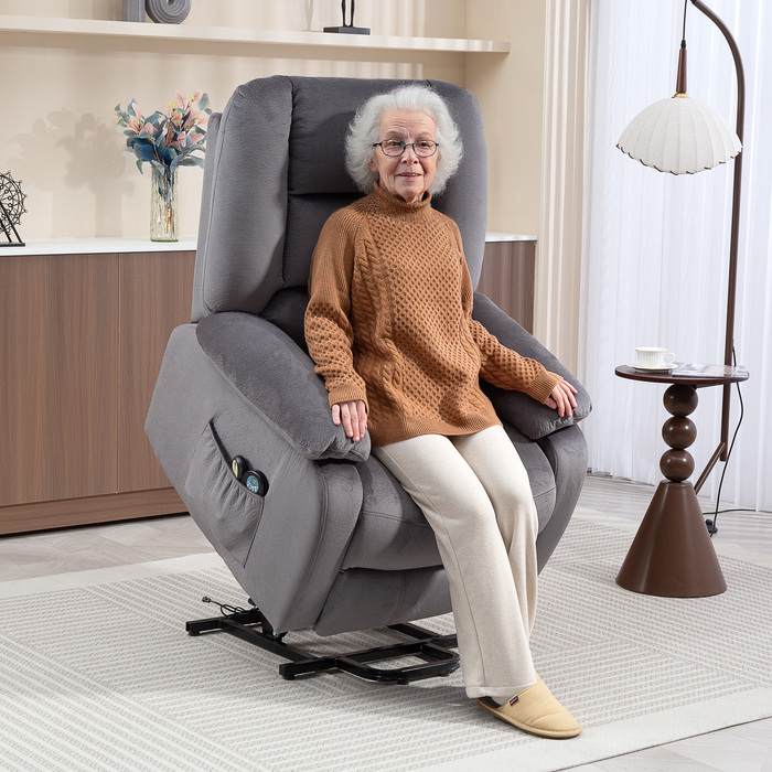 HOMCOM Power Lift Recliner Chair with Lift Assist, Electric TV Recliner with Vibration Massage, Reclining Function, Massage Chair with Heat, Footrest, Side Pocket, Timer, Dark Grey | Aosom