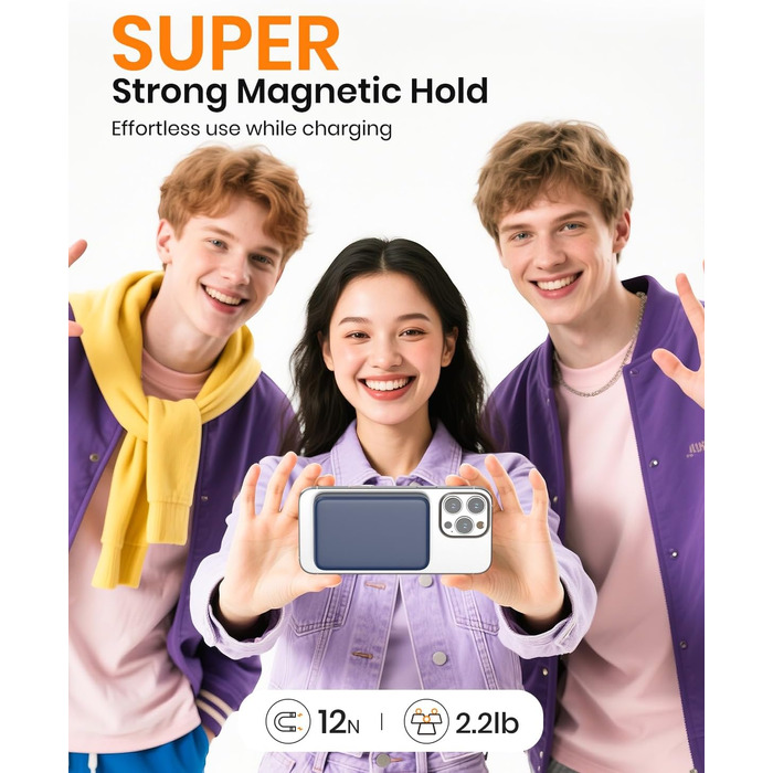 Power Bank A ADDTOP 10000mAh з підтримкою PD 20W та бездроговою зарядкою. LED дисплей, USB-C In/Out, сумісний з iPhone 17/16/15/14/13/12/Pro Max (Блакитний)