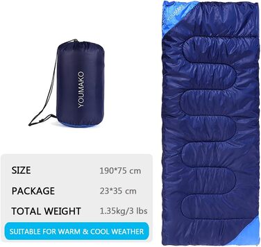 Сплячий мішок для дорослих та дітей – легкий, водонепроникний, зручний для весни, літа, осені – піші прогулянки, подорожі, кемпінг (королівський синій)