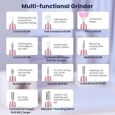 Електричний набір для манікюру та педикюру Nagelfräser 11 в 1: фрезер, полірувальник, 20000 об/хв, для гель-лаку, акрилу, шліфування