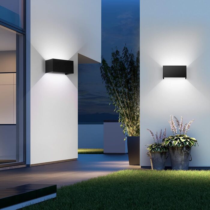 LED настінний світильник Cwycfw 24W, 2 шт., регульований світловий потік, чорний, тепле світло 3000K, IP65, вологостійкий