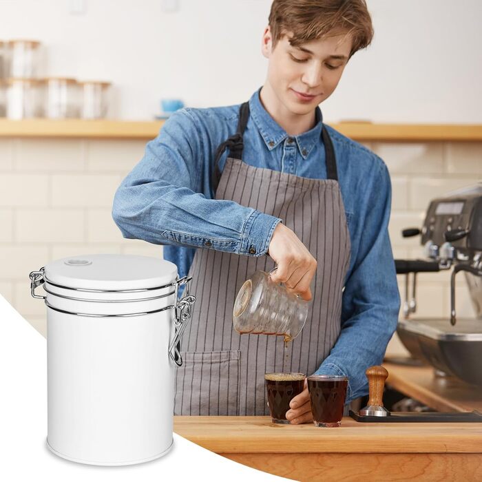 Кавова банка з нержавіючої сталі 450 мл з клапаном, вакуумна, для кави, чаю, горіхів, какао, зберігання (біла)