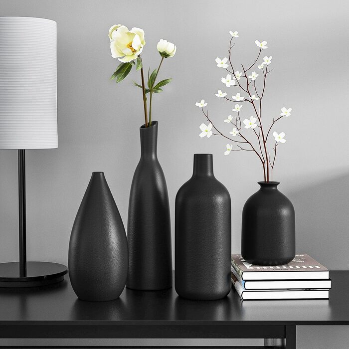 Ceramic Vase Set for Pampas Grass - 2pcs White (Large & Medium) - Modern Donut Style Matte Finish Decor for Home, Table, Shelf, Wedding & Party