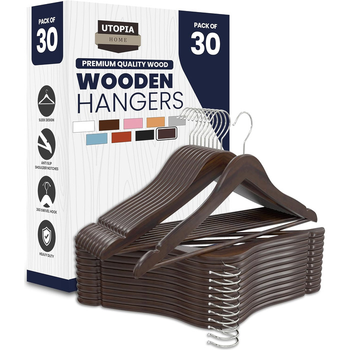 Набір вішалок для штанів та одягу Utopia Home (20 шт.) з дерев'яними поперечинами, білі