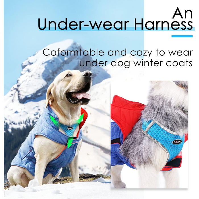 Шлейка для собак ThinkPet No-Pull, дихаюча, для малих, середніх та великих собак, регульована, м'яка, для прогулянок, безпечна, з контролем, з підкладкою, світловідбиваюча (Блакитна, L, 1 шт.)