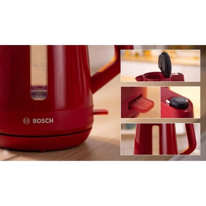 Електричний чайник BOSCH TWK1M124, червоний, пластиковий, 2400 Вт, 1.7 л