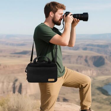 Сумка для фотоапарата Lacdo Kompakt для DSLR/дзеркальних та бездзеркальних камер Canon, Nikon, Sony, Panasonic, Olympus. Чорна