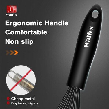 Вінчик кухонний Walfos силіконовий, набір 3 шт. для антипригарного посуду, чорний