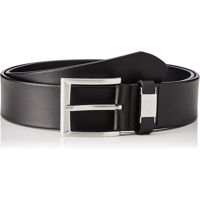 Чоловічий шкіряний ремінь BOSS Connio з металевими деталями та логотипом (85, -001 Black/-210 Medium Brown)