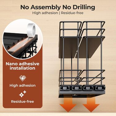 Організатор для спецій Orimade - висувна полиця для спецій, 3 шт (2 шт 5см, чорний)