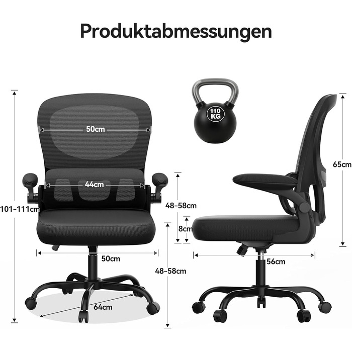 Офісний стіл Naspiro, ергономічне крісло з регульованою підголівником, підлокітниками та підтримкою попереку, поворотне крісло з дихаючою сіткою для дому та офісу (Чорний 2, без підголівника)