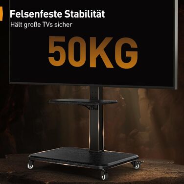 Підставка для телевізора Perlegear на колесах, 32-75 дюймів, до 50 кг, регульована висота, поворотна, нахилена, з підсвічуванням, VESA 600x400mm, PGTVMC27