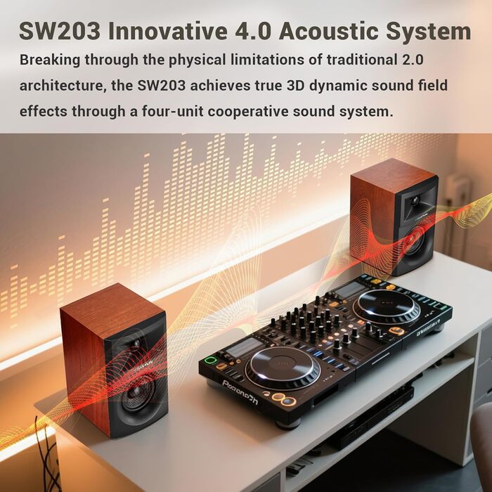 Акустична система Sanyun SW203 - 60W, 4-Way, 3D звук, USB/Bluetooth, для студії (Пара, Червоний)
