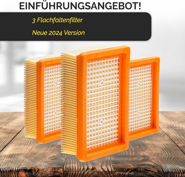 Фільтр для пилососа Kärcher (WD3, WD2, WD1, MV3, MV2, A, K, KNT, NT, SE, VC) - замінник 6.414-552.0 - 3 круглі фільтри + 3 кришки-гвинти для алергіків проти дрібного пилу та запахів (3x WD4 фільтр)