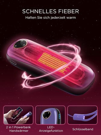 Електричні грілки для рук Funme® 10000mAh (2 шт.) з подарунковою коробкою. USB Powerbank, багаторазові, портативні, до 60°C, для жінок, ідеальні для активного відпочинку. OT95 (фіолетове золото)