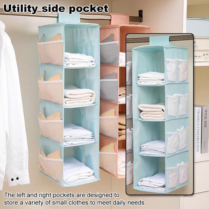 Настінна вішалка-органайзер для одягу з 4 відділеннями, складана, з кишенями, для дому, кемпінгу, у подорожі