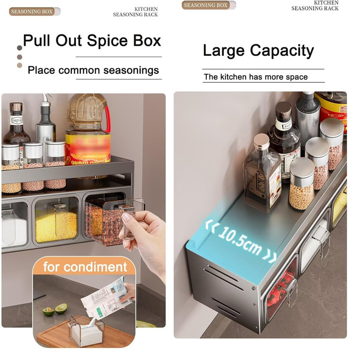 Стильна підставка для спецій з 5 сірими баночками: настільна, настінна, без свердління