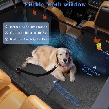 Накладка на сидіння автомобіля для собак з жорсткою основою, водонепроникна та стійка до подряпин, оранжева/чорна. Підходить для авто, SUV, мінівенів.