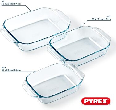 Набір з 3 жароміцних форм Pyrex із боросилікатного скла
