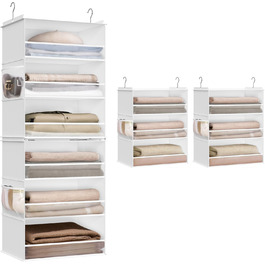 Органайзер для шафи SONGMICS, роздільник полиць, навісна полиця, розкладний органайзер, металеві гачки та бамбукові вставки, білий (RCH007W01)