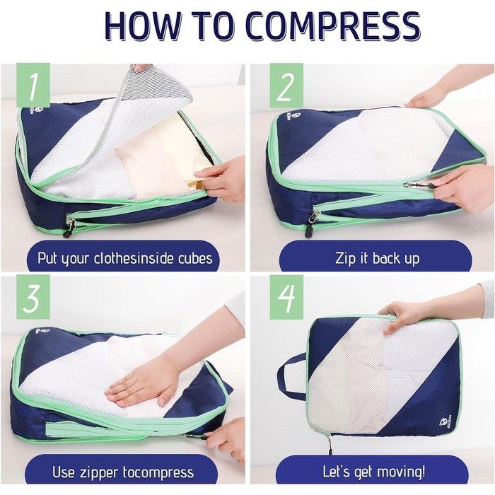 Набір органайзерів для валізи AiQInu: 5 шт. Кубики-компресори для подорожей, з мішком для білизни та взуття, ультралегкі, розширювані