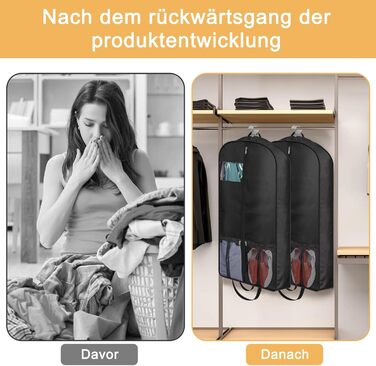 Чохли для одягу 2 шт. - мішки для зберігання одягу, 108x60x15 см, чорні мішки для одягу з блискавкою, захист від пилу та вологи для вечірніх та весільних суконь