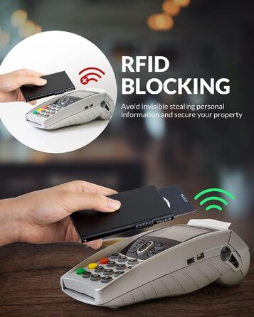 Чоловічий мінімалістичний картхолдер VULKIT з RFID-захистом та Pop-Up механізмом для кредитних карток, чорний