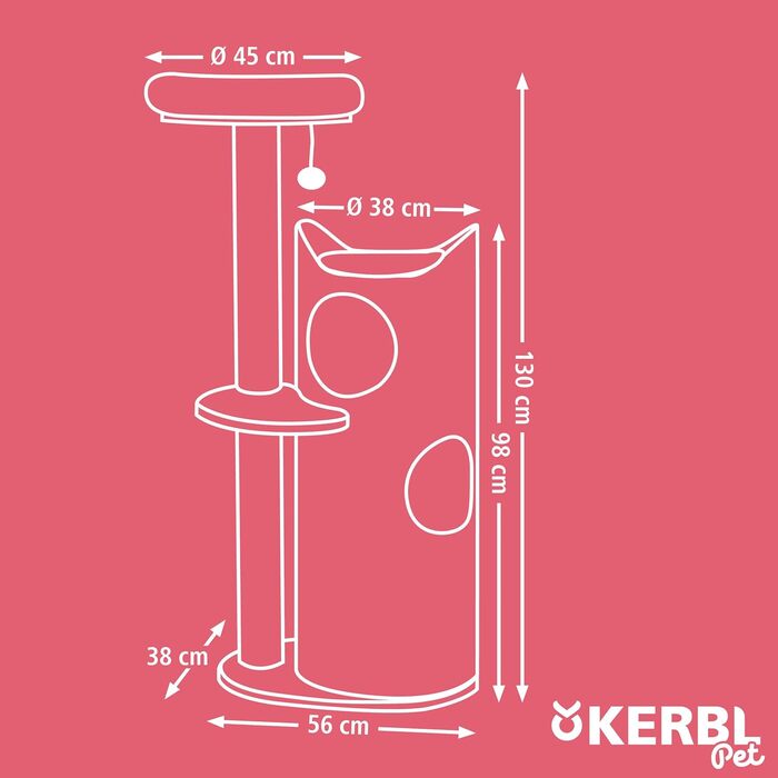 Кігтеточка для котів Kerbl Tiana, сіра, 73,5x45x130 см, для кількох котів, з покриттям з сизалю, знімні подушки